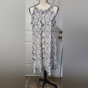 MSK Floral Grey/White Ruffled With Sequins Bare Shoulder Stretchy Dress Size L